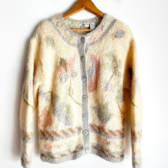Liz Claiborne Wool Mohair Blend Pastel Floral Cardigan S - Picture 1 of 8